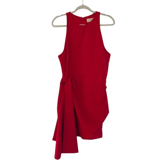 Jewel Badgley Mischka Size 14 Cherry Red Side Drape Sleeveless Wrap Mini Dress - Picture 4 of 9